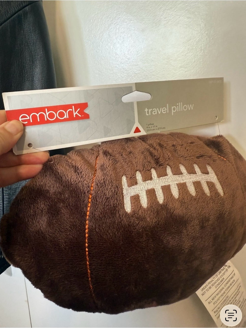 New Embark Brown Plush Football Travel Pillow - car, gift.